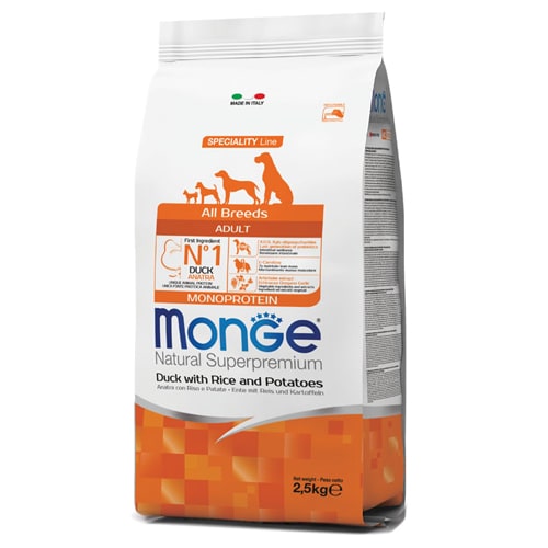 Mong duck and rice food for a mature dog monge