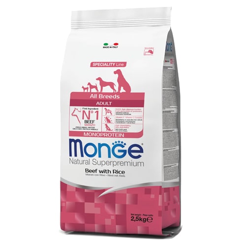 מונג’ בקר ואורז מזון לכלב בוגר MONGE