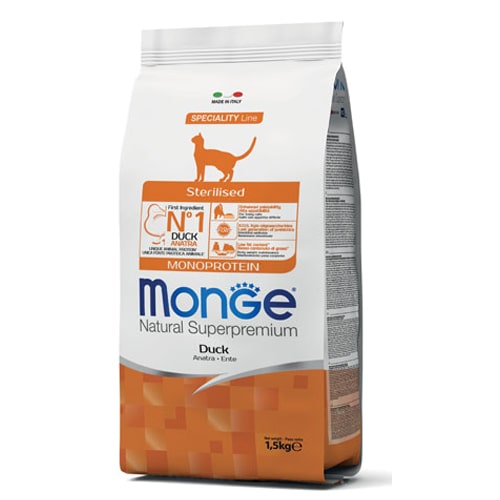 מונג’ סטרילייזד ברווז מזון לחתול 1.5 ק”ג MONGE