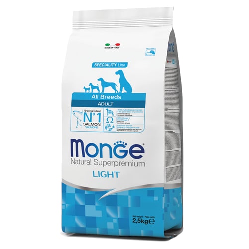 Monj Light Food for a mature dog with a tendency to increase salmon and rice monge rice