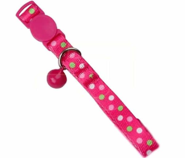 פאוויז קולר לחתול בצבע ורוד נקודות עם פעמון ופתיחה מהירה