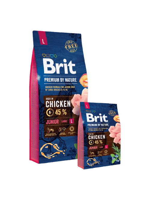 בריט ג’וניור עוף לגורי כלבים מגזע גדול 15 ק”ג