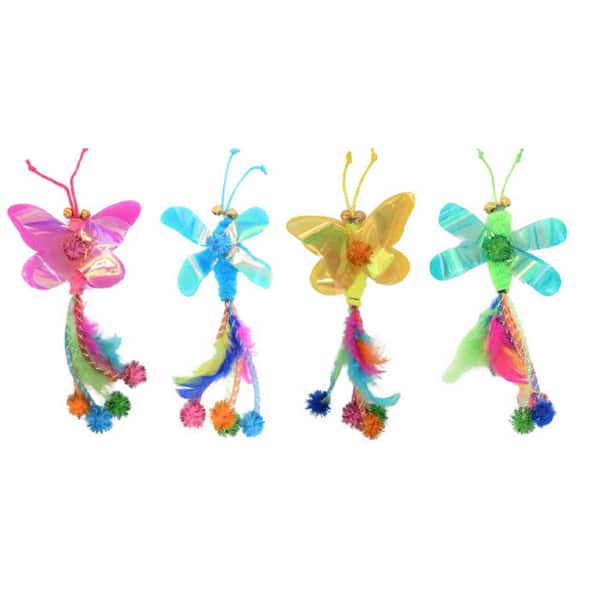 פטסלנד צעצוע פרפר ושפירית עם נוצות לחתול