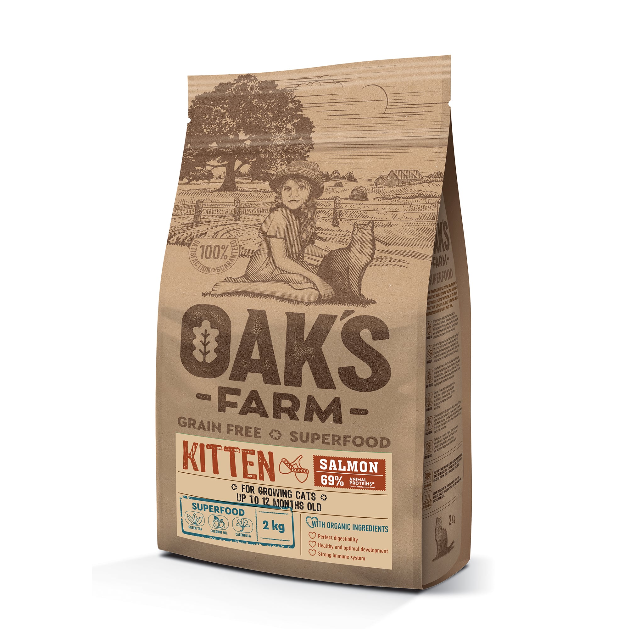 OAK'S FARM מזון יבש לגורי חתולים סלמון ללא דגנים KITTEN