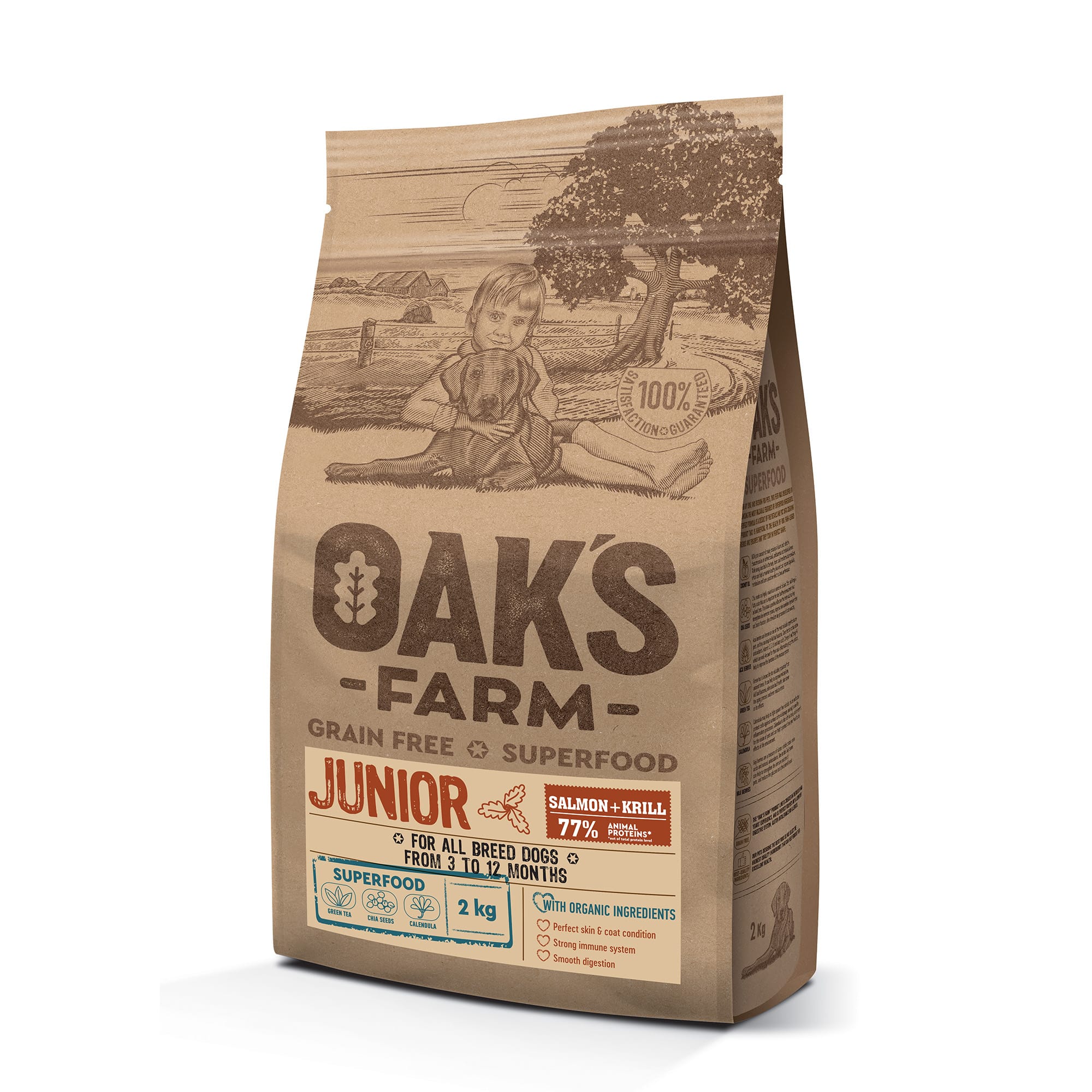 OAK'S FARM מזון לכלב ג'וניור סלמון וקריל ללא דגנים – כל הגזעים 2/12 ק"ג