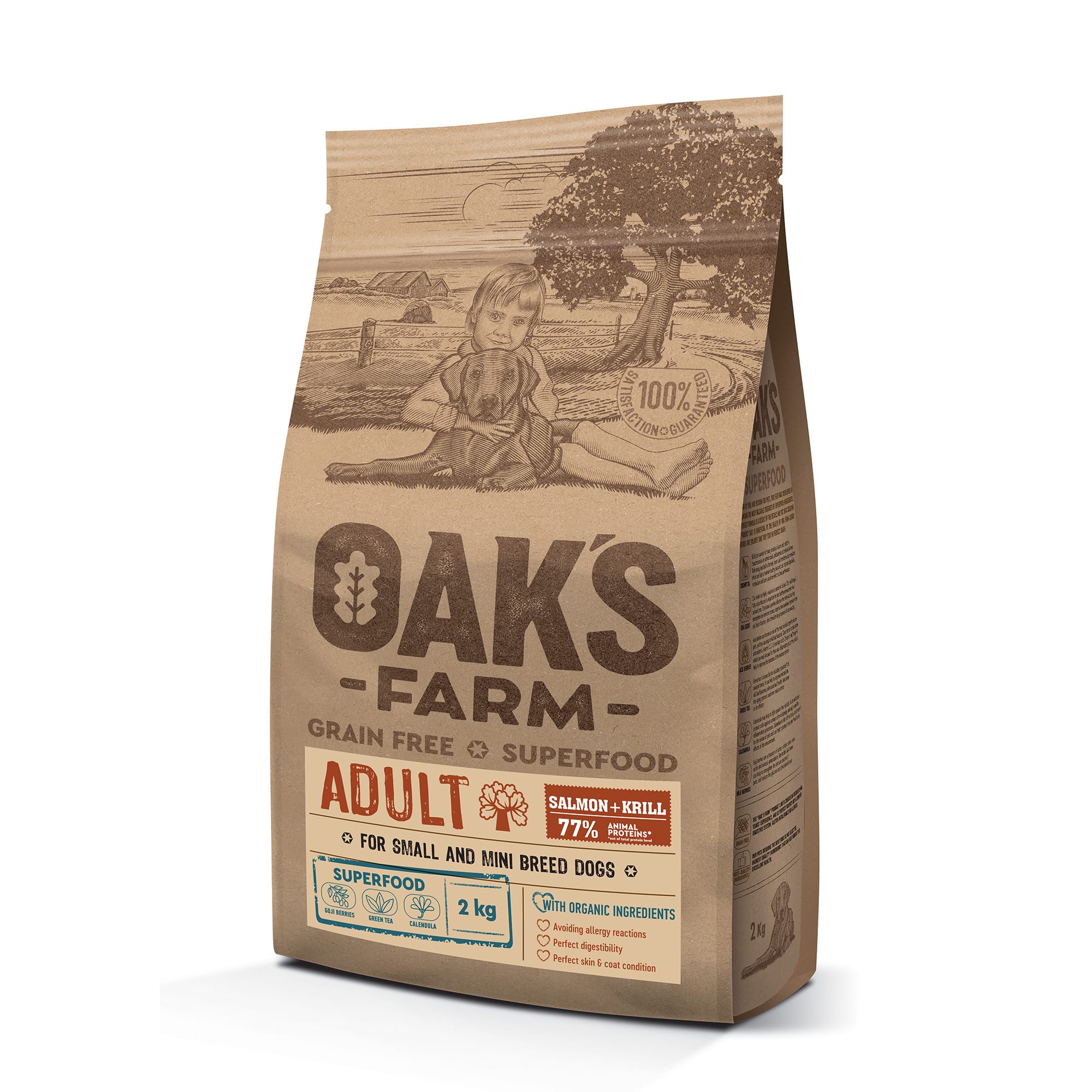 OAK'S FARM מזון לכלב בוגר מגזע קטן סלמון וקריל ללא דגנים, 2/6.5 ק"ג