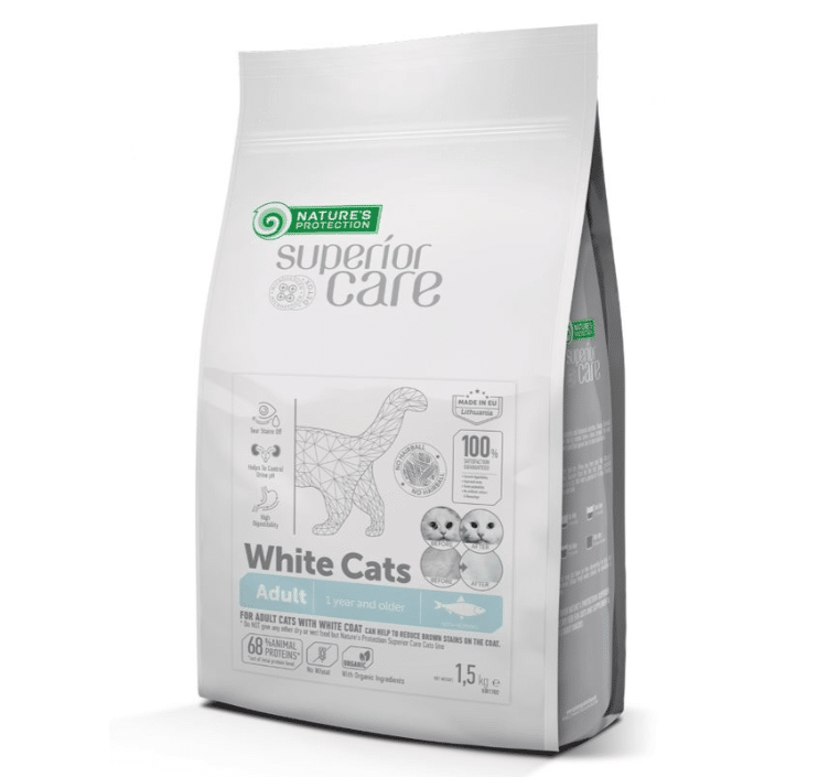 נייצ'רס פרוטקשן מזון לחתולים בוגרים עם פרווה לבנה, דגים