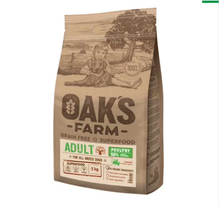 OAK'S FARM מזון לכלב בוגר עוף ללא דגנים – כל הגזעים 2/12 ק"ג