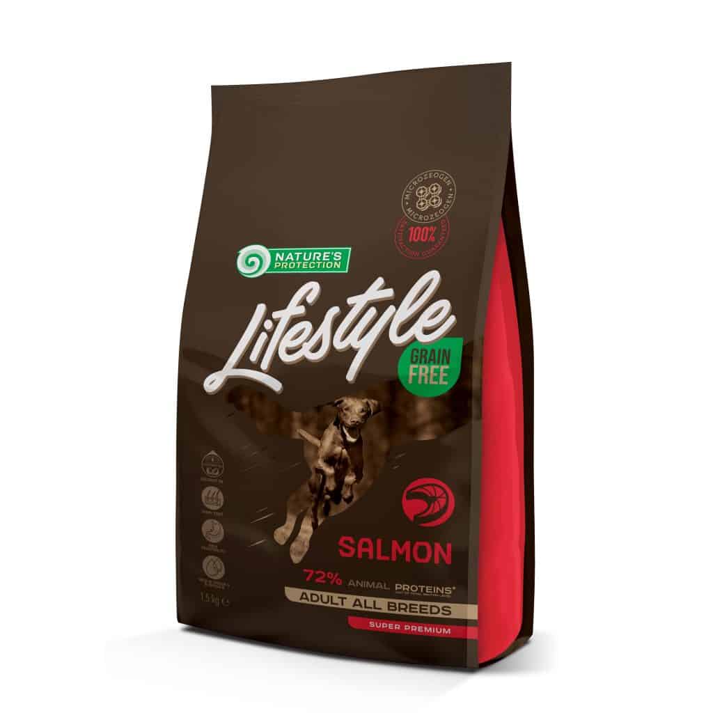 נייצ'רס פרוטקשן מזון לכלב בוגר סלמון ללא דגנים לייף סטייל